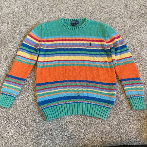 Polo Ralph Lauren Knit Sweater Striped Size 7 Colourful Kids Boys - Picture 2 of 9